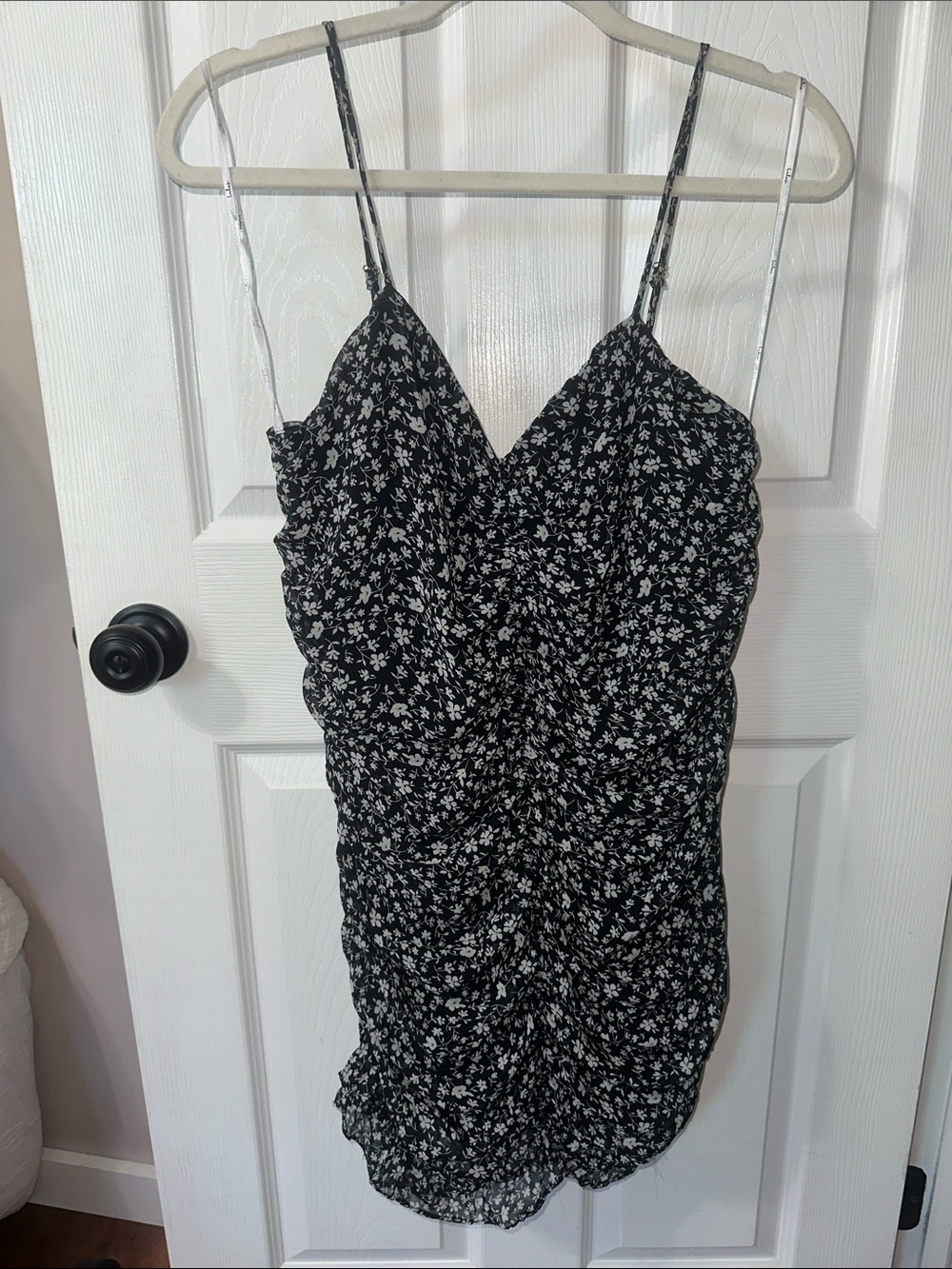 Black Floral Ruched Spaghetti Strap Camisole lulus